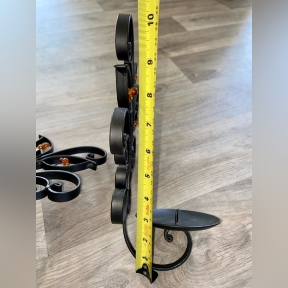 3/75$ Set of 2 Metal Wall mounted Candle Sconce Holder black thick metal‎ leaves - Picture 4 of 14